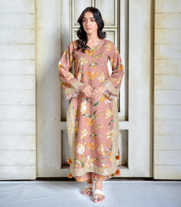 Peach Flora | 2-Piece Stitched Suit