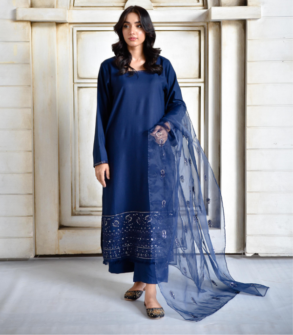 Azure Blue Full Sleeves | 3-Piece Stitched Suit