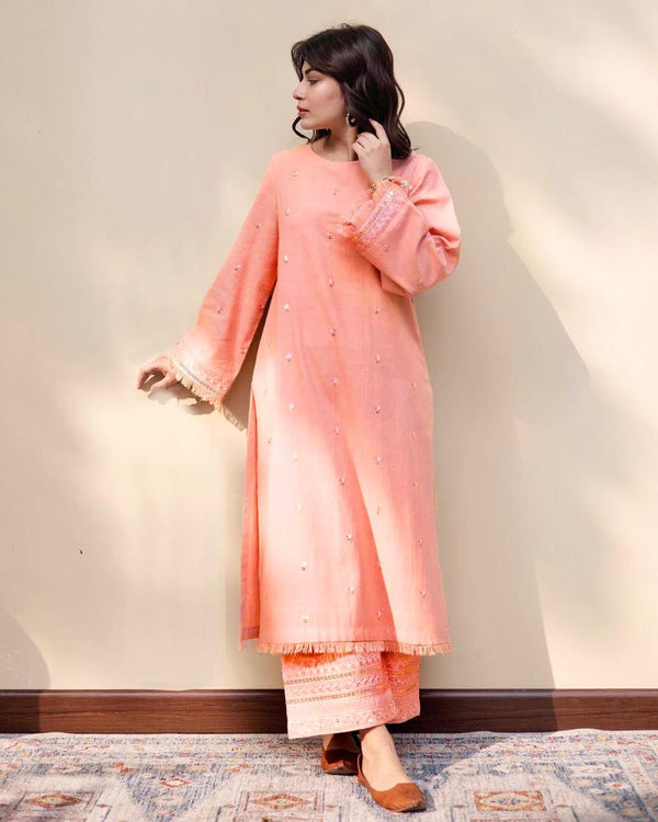 Peach Elegance | 2-Piece Stitched Suit